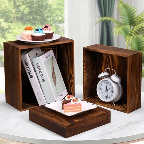 6 Pack Wooden Risers Display Stands Rustic Wood Cake & Cupcake Stands for Party Square Food Risers for Buffet, alternate view