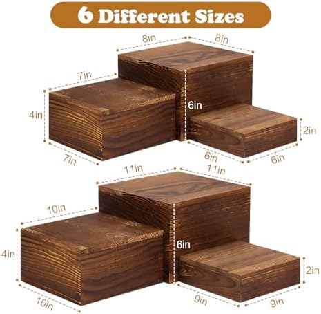 6 Pack Wooden Risers Display Stands Rustic Wood Cake & Cupcake Stands for Party Square Food Risers for Buffet, alternate view