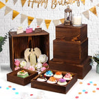 6 Pack Wooden Risers Display Stands Rustic Wood Cake & Cupcake Stands for Party Square Food Risers for Buffet, alternate view