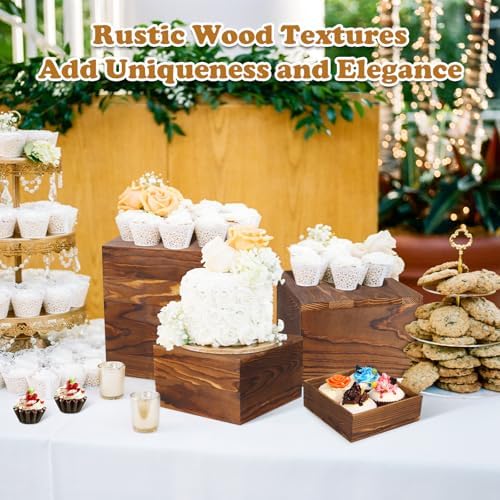6 Pack Wooden Risers Display Stands Rustic Wood Cake & Cupcake Stands for Party Square Food Risers for Buffet, alternate view