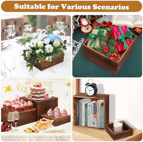 6 Pack Wooden Risers Display Stands Rustic Wood Cake & Cupcake Stands for Party Square Food Risers for Buffet, alternate view