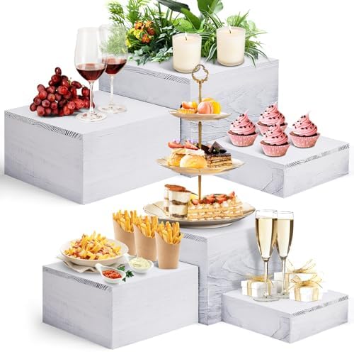 6 Pack Wooden Risers Display Stands Square Food Risers for Buffet Party Rustic Wood Cake & Cupcake Stands