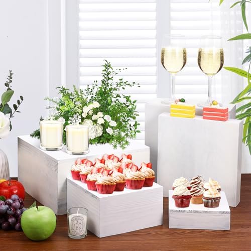 6 Pack Wooden Risers Display Stands Square Food Risers for Buffet Party Rustic Wood Cake & Cupcake Stands, alternate view 4