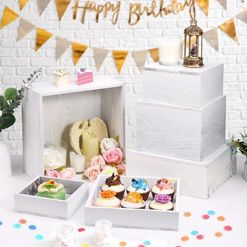 6 Pack Wooden Risers Display Stands Square Food Risers for Buffet Party Rustic Wood Cake & Cupcake Stands, alternate view 5