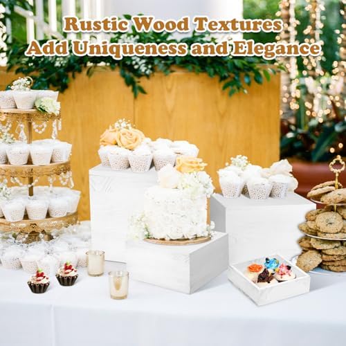 6 Pack Wooden Risers Display Stands Square Food Risers for Buffet Party Rustic Wood Cake & Cupcake Stands, alternate view 6