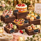 6 Pack Wooden Risers Display Stands with Mini Signs Square Food Risers for Buffet Party Rustic Wood Cake &, alternate view 2