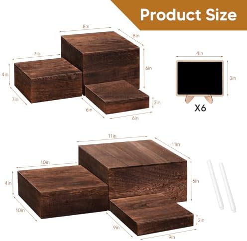 6 Pack Wooden Risers Display Stands with Mini Signs Square Food Risers for Buffet Party Rustic Wood Cake &, alternate view 3