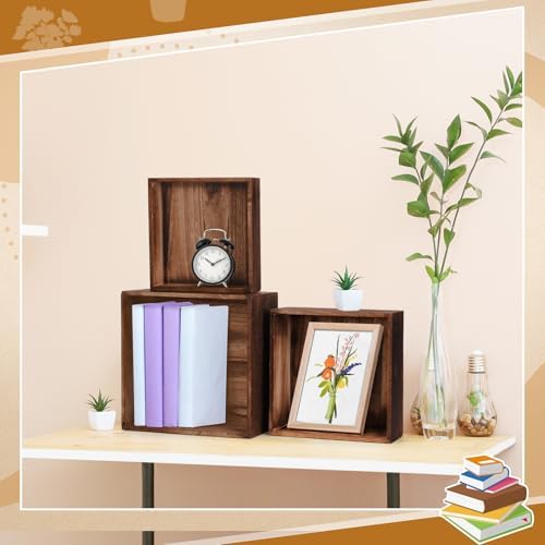 6 Pack Wooden Risers Display Stands with Mini Signs Square Food Risers for Buffet Party Rustic Wood Cake &, alternate view 6