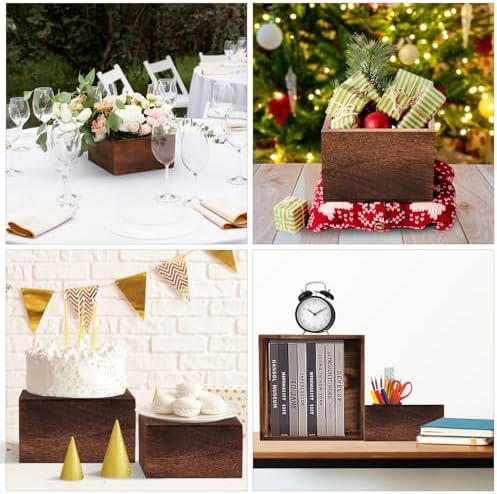 6 Pack Wooden Risers Display Stands with Mini Signs Square Food Risers for Buffet Party Rustic Wood Cake &, alternate view 7