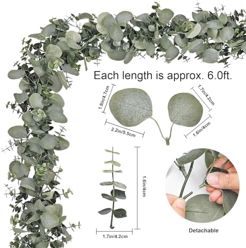6 Packs 6FT Artificial Eucalyptus Garland Faux Greenery Garland, alternate view 3