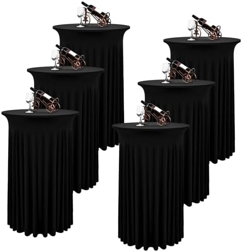6 Packs Black Round Cocktail Table Skirt 32"x 43"
