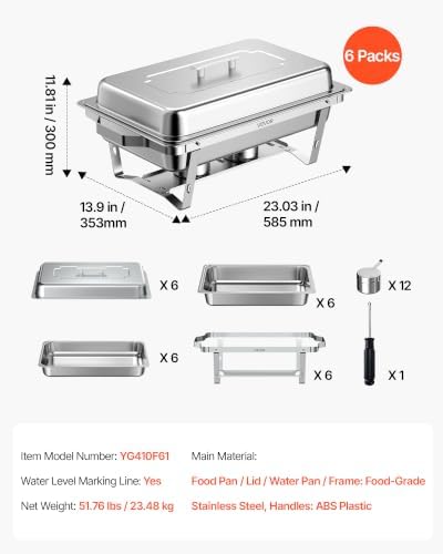6 Packs Chafing Dishes for Buffet Set, 9QT Stainless Steel Chafer, alternate view 2