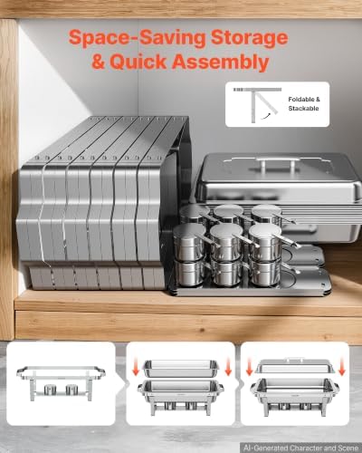 6 Packs Chafing Dishes for Buffet Set, 9QT Stainless Steel Chafer, alternate view 7