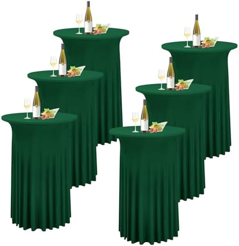 6 Packs Dark Green Round Cocktail Table Skirt 32"x 43"