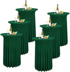 6 Packs Dark Green Round Cocktail Table Skirt 32"x 43"
