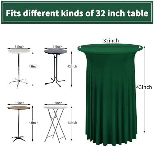 6 Packs Dark Green Round Cocktail Table Skirt 32"x 43", alternate view 3