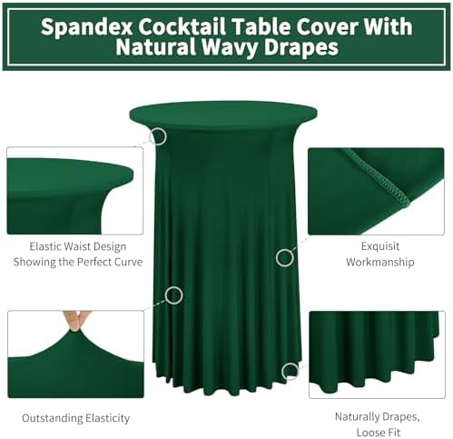 6 Packs Dark Green Round Cocktail Table Skirt 32"x 43", alternate view 4