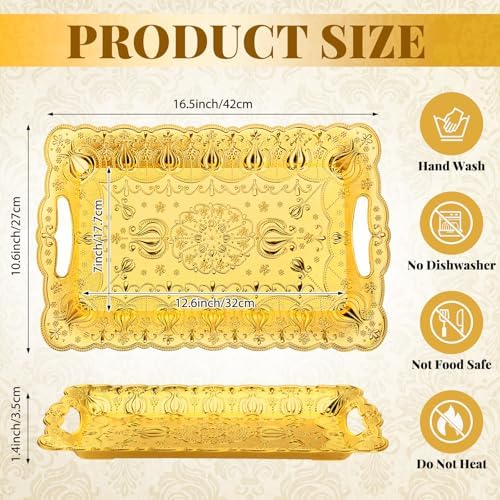 6 Packs Plastic Serving Trays with Handles 17x11 3D, Luxury Gold in Luxury Gold, alternate view 3