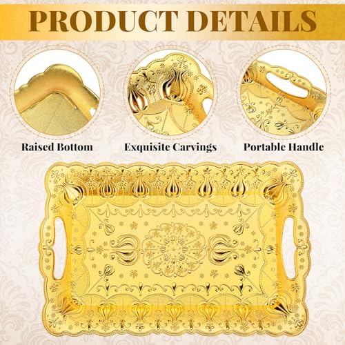 6 Packs Plastic Serving Trays with Handles 17x11 3D, Luxury Gold in Luxury Gold, alternate view 4