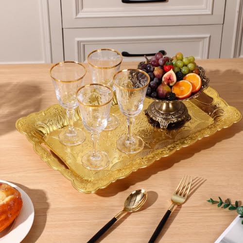 6 Packs Plastic Serving Trays with Handles 17x11 3D, Luxury Gold in Luxury Gold, alternate view 6