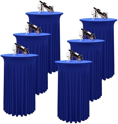 6 Packs Royal Blue Round Cocktail Table Skirt 32"x 43"