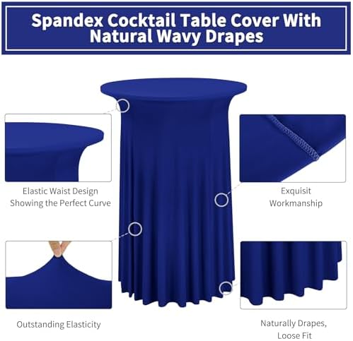 6 Packs Royal Blue Round Cocktail Table Skirt 32"x 43", alternate view 4