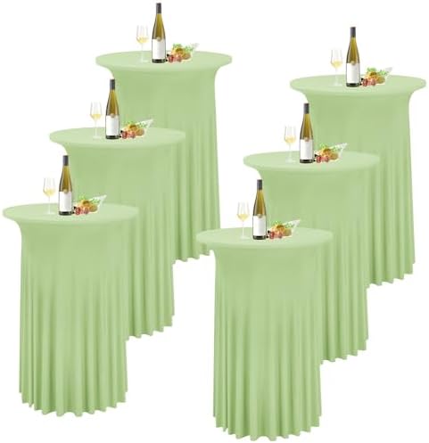6 Packs Sage Green Round Cocktail Table Skirt 32"x 43"