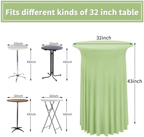 6 Packs Sage Green Round Cocktail Table Skirt 32"x 43", alternate view 3