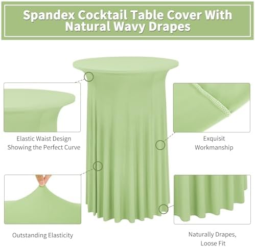 6 Packs Sage Green Round Cocktail Table Skirt 32"x 43", alternate view 4