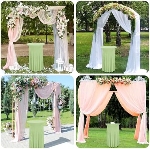 6 Packs Sage Green Round Cocktail Table Skirt 32"x 43", alternate view 6