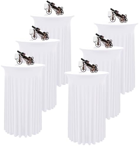 6 Packs White Round Cocktail Table Skirt 24"x 43"