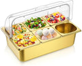6 Pan Cold Food Buffet Server with Lid Salad Bar Station, Gold in Gold