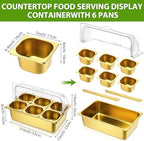 6 Pan Cold Food Buffet Server with Lid Salad Bar Station, Gold in Gold, alternate view 2