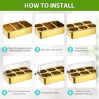 6 Pan Cold Food Buffet Server with Lid Salad Bar Station, Gold in Gold, alternate view 4
