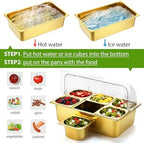 6 Pan Cold Food Buffet Server with Lid Salad Bar Station, Gold in Gold, alternate view 5