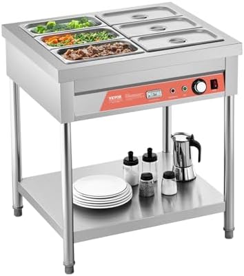 6-Pan Commercial Food Warmer, 6 x 1/3 Pans Electric Steam Table, 1500W Professional Buffet Catering Food Warmer