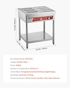 6-Pan Commercial Food Warmer, 6 x 1/3 Pans Electric Steam Table, 1500W Professional Buffet Catering Food Warmer, alternate