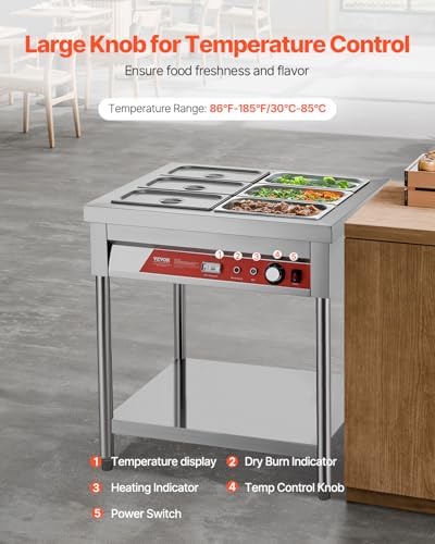 6-Pan Commercial Food Warmer, 6 x 1/3 Pans Electric Steam Table, 1500W Professional Buffet Catering Food Warmer, alternate