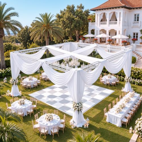 6 Panels 5×40ft White Ceiling Drapes for Wedding, Wrinkle Free Thick Polyester 40ft Extra Long Ceiling Curtains