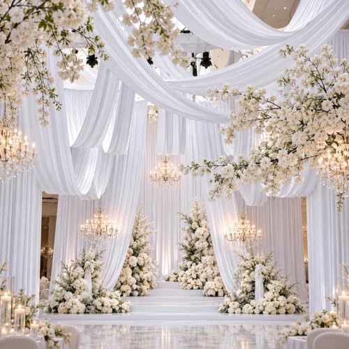 6 Panels 5×40ft White Ceiling Drapes for Wedding, Wrinkle Free Thick Polyester 40ft Extra Long Ceiling Curtains, alternate
