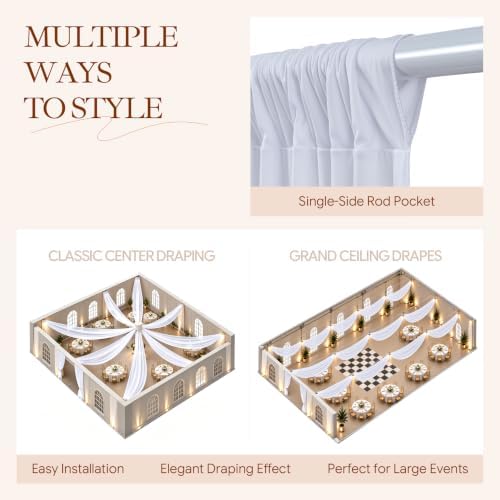 6 Panels 5×40ft White Ceiling Drapes for Wedding, Wrinkle Free Thick Polyester 40ft Extra Long Ceiling Curtains, alternate