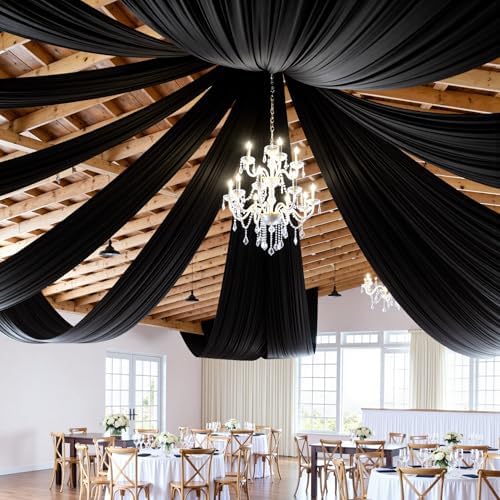 6 Panels 5ft(W) x 20ft(L) Black Ceiling Drapes for Halloween Parties