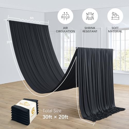 6 Panels 5ft(W) x 20ft(L) Black Ceiling Drapes for Halloween Parties, alternate view 3