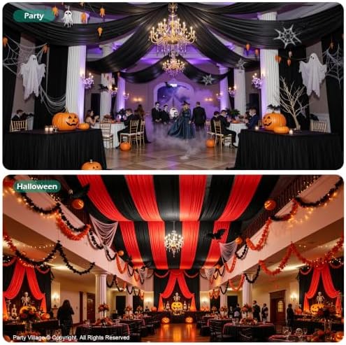 6 Panels 5ft(W) x 20ft(L) Black Ceiling Drapes for Halloween Parties, alternate view 5
