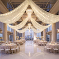 6 Panels Beige Ceiling Curtains with Lights for Weddings - 5ftx10ft Wrinkle-Free Tulle Fabric Wedding Arch