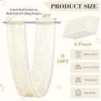 6 Panels Beige Ceiling Curtains with Lights for Weddings - 5ftx10ft Wrinkle-Free Tulle Fabric Wedding Arch, alternate view 2