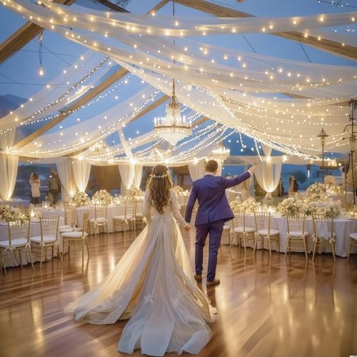 6 Panels Beige Ceiling Curtains with Lights for Weddings - 5ftx10ft Wrinkle-Free Tulle Fabric Wedding Arch, alternate view 5