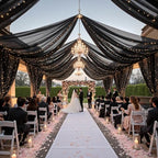 6 Panels Black Ceiling Curtains with Lights for Weddings - 5ftx20ft Wrinkle-Free Tulle Fabric Wedding Arch, alternate view 2