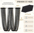 6 Panels Black Ceiling Curtains with Lights for Weddings - 5ftx20ft Wrinkle-Free Tulle Fabric Wedding Arch, alternate view 3