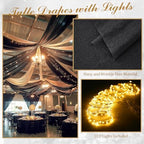 6 Panels Black Ceiling Curtains with Lights for Weddings - 5ftx20ft Wrinkle-Free Tulle Fabric Wedding Arch, alternate view 4
